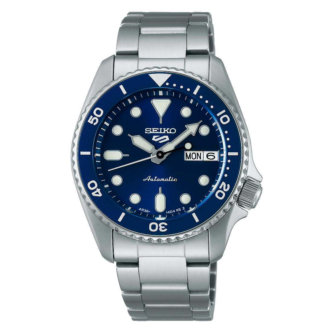Seiko watch with a blue dial and a stainless steel bracelet