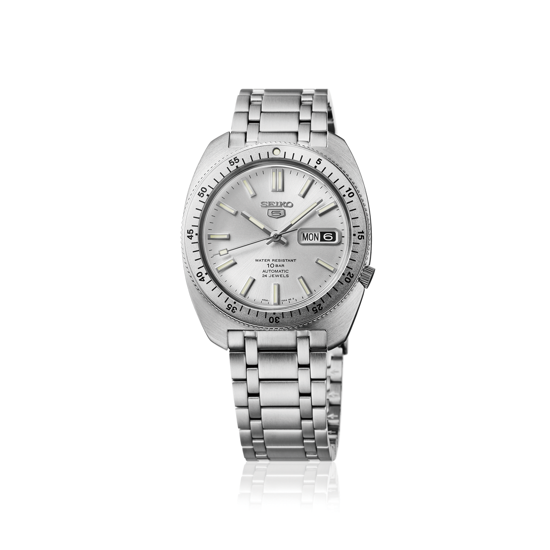 Seiko watch with a silver dial and stainless steel bracelet
