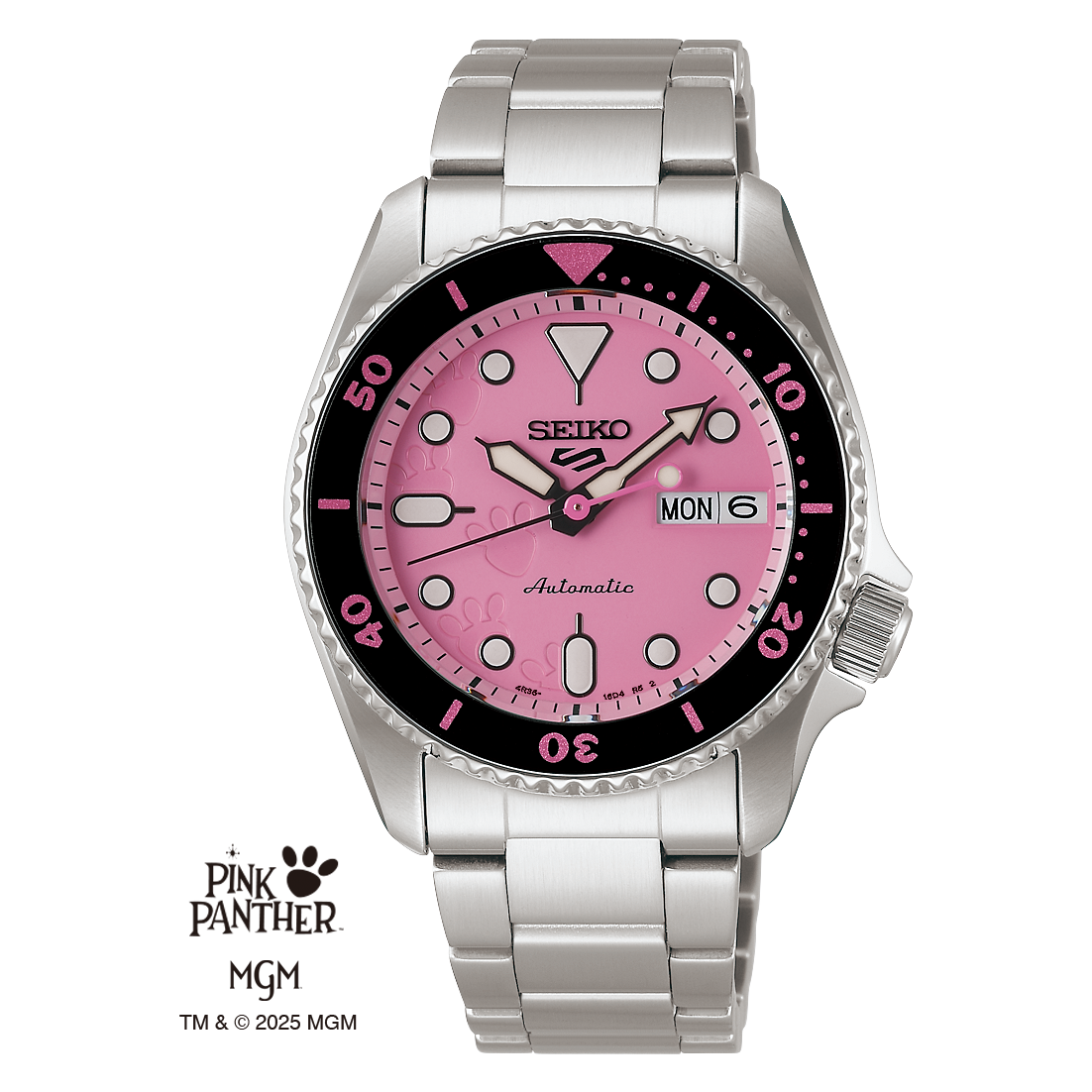 Seiko Pink Panther Limited Edition Watch Pink Dial Stainless Steel Automatic Movement