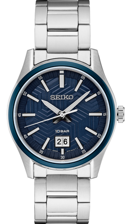Seiko watch with a blue dial and stainless steel bracelet