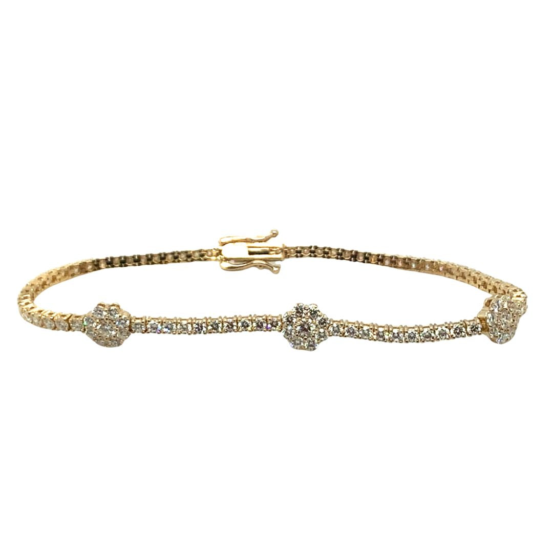 Three Floral Cluster Diamond Tennis Bracelet