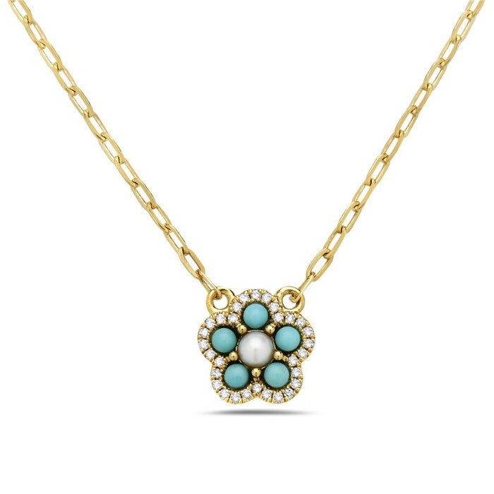 Turquoise and Pearl Flower Necklace