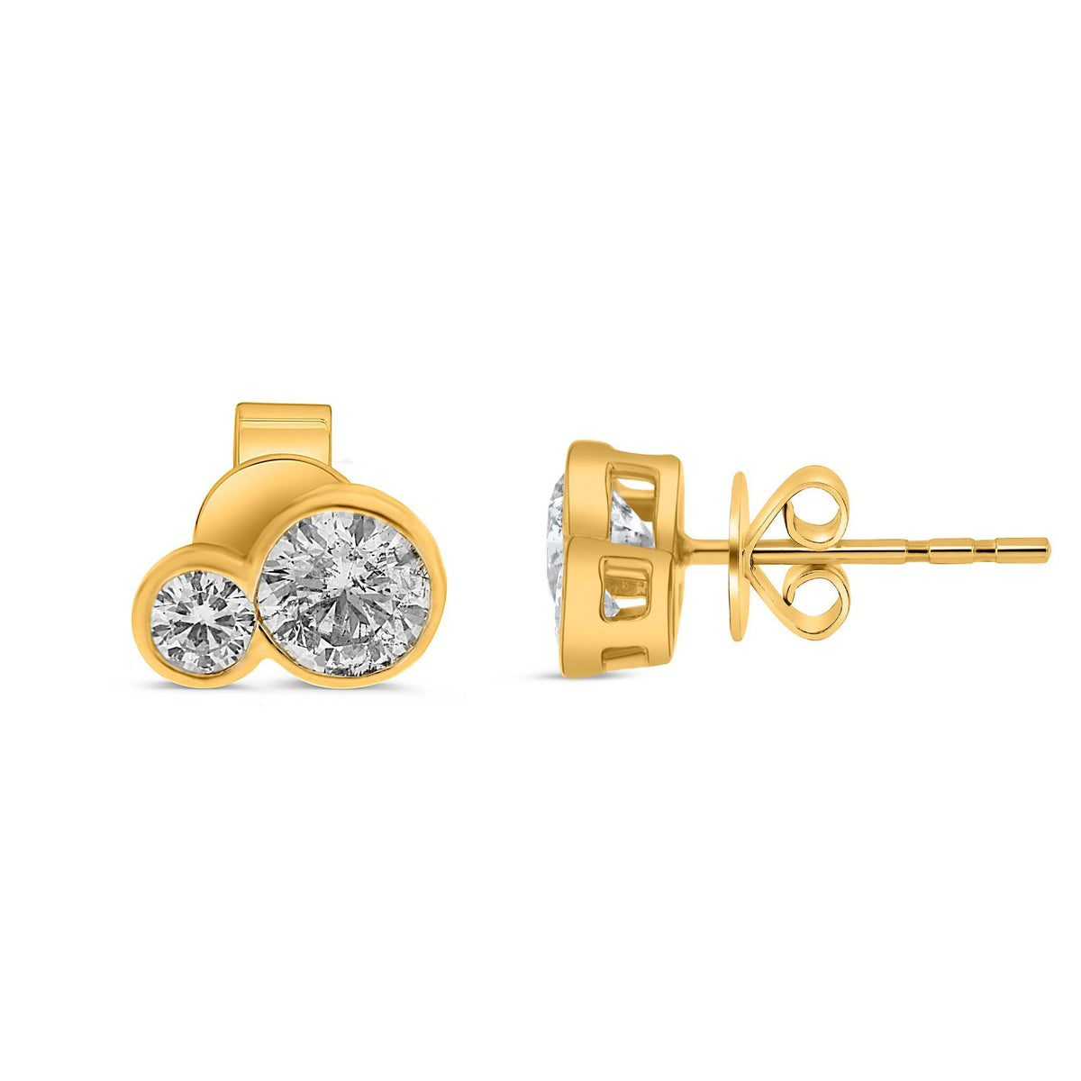 Two-Stone Bezel Set Round Diamond Stud Earrings
