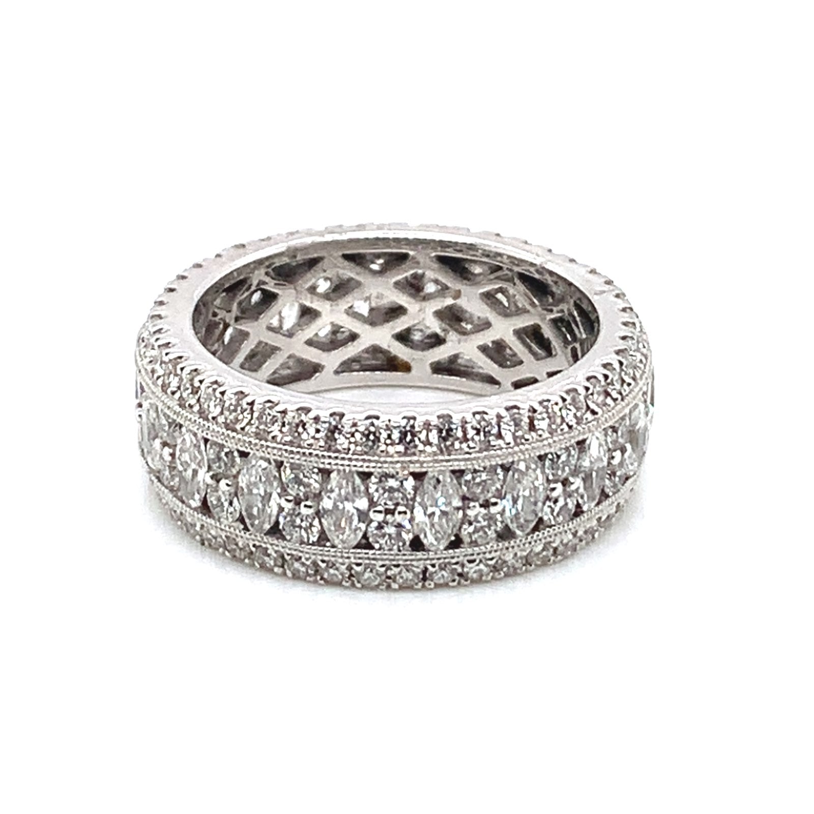 Triple Row Marquise and Round Diamond Band