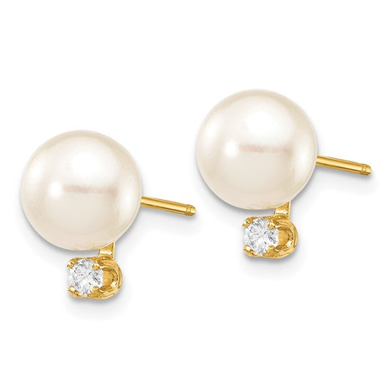 8.5MM Pearl and Diamond Stud Earrings