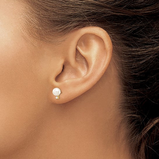 8.5MM Pearl and Diamond Stud Earrings