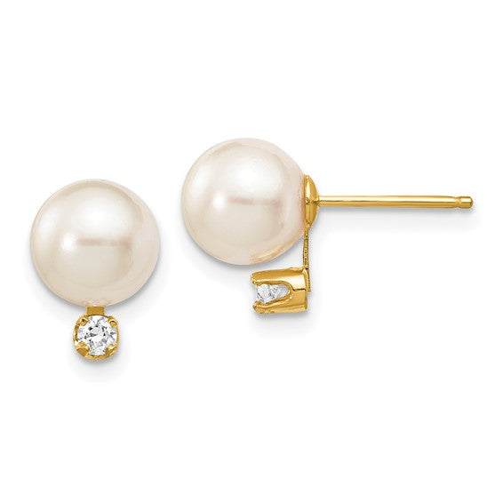 8.5MM Pearl and Diamond Stud Earrings