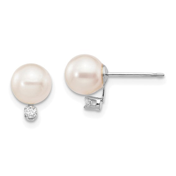 7.5MM Pearl and Diamond Stud Earrings