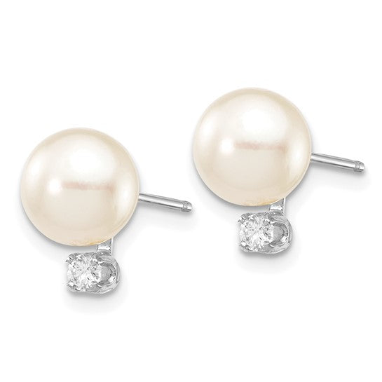 7.5MM Pearl and Diamond Stud Earrings
