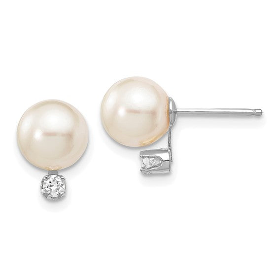7.5MM Pearl and Diamond Stud Earrings