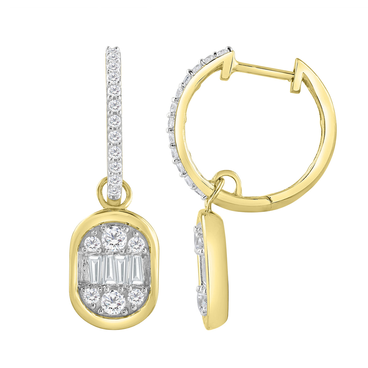 Multi Cut Bezel Set Diamond Dangle Hoop Earrings