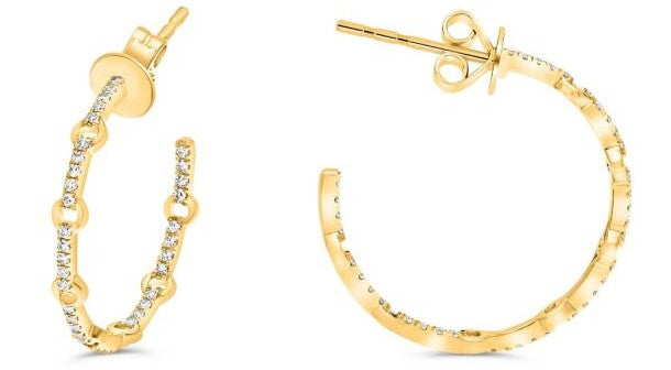 Diamond J-Hoop Stud Earrings