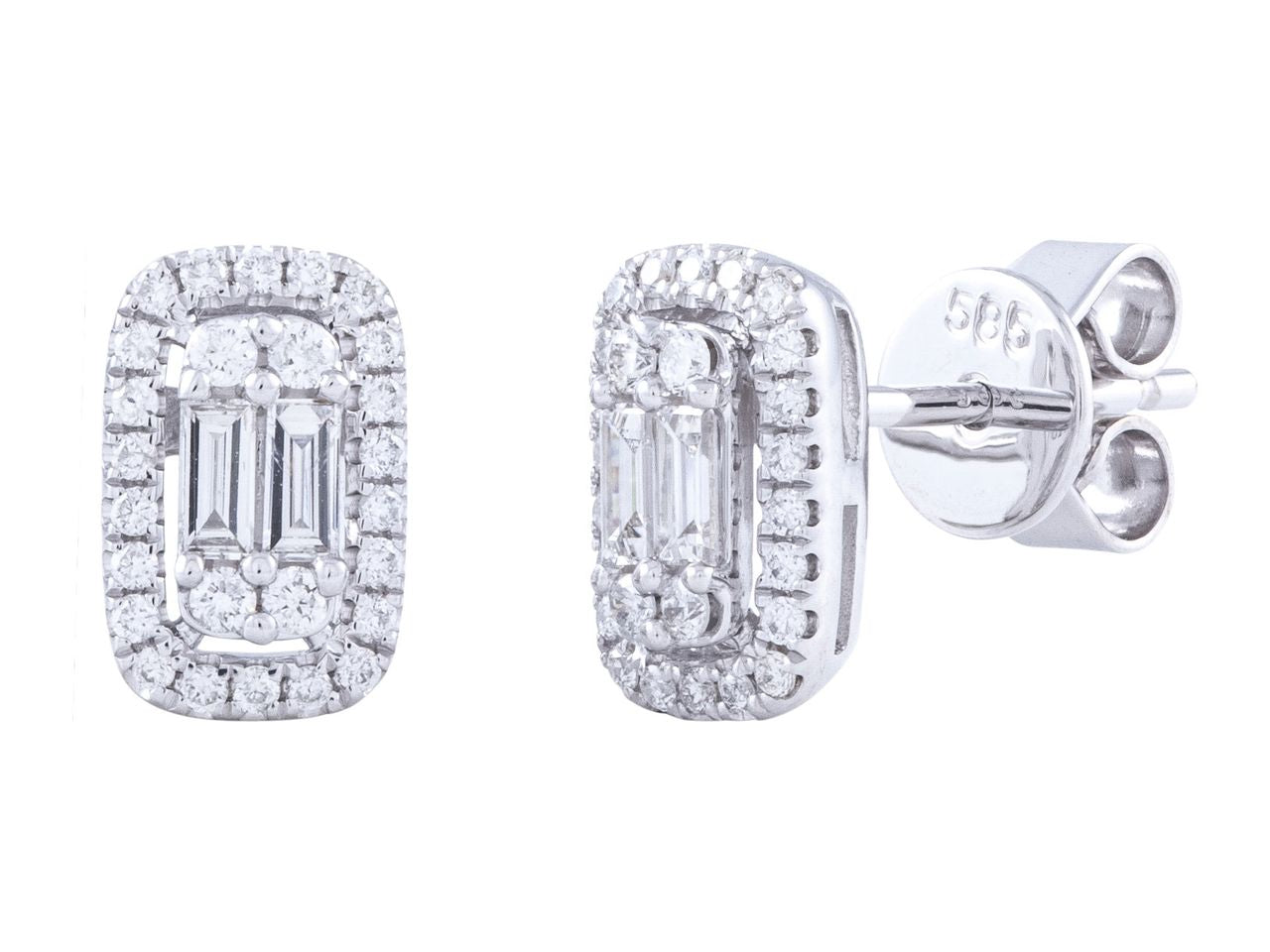 Round and Baguette Diamond Stud Earrings