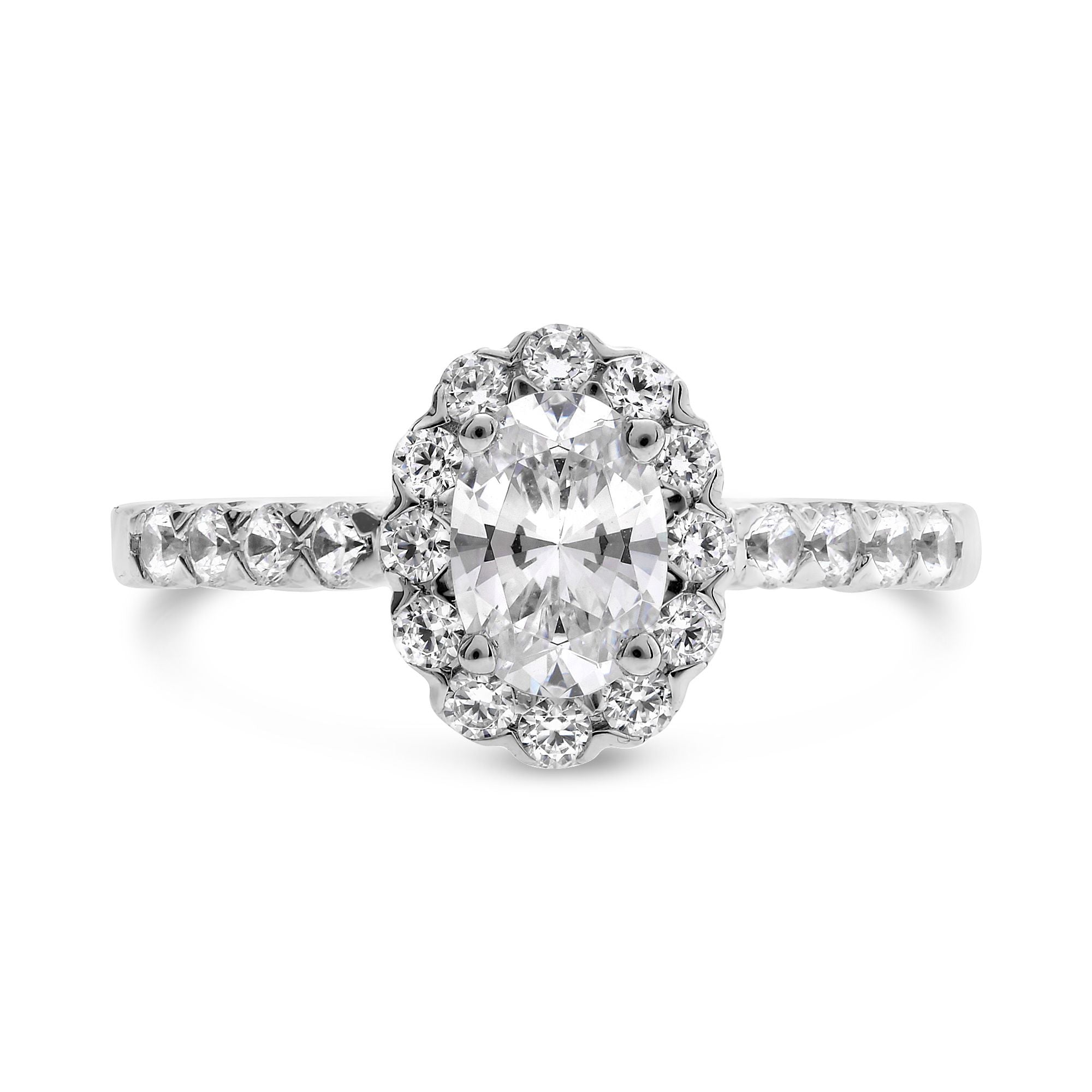 Oval Diamond Halo Engagement Ring Setting with Side Stones