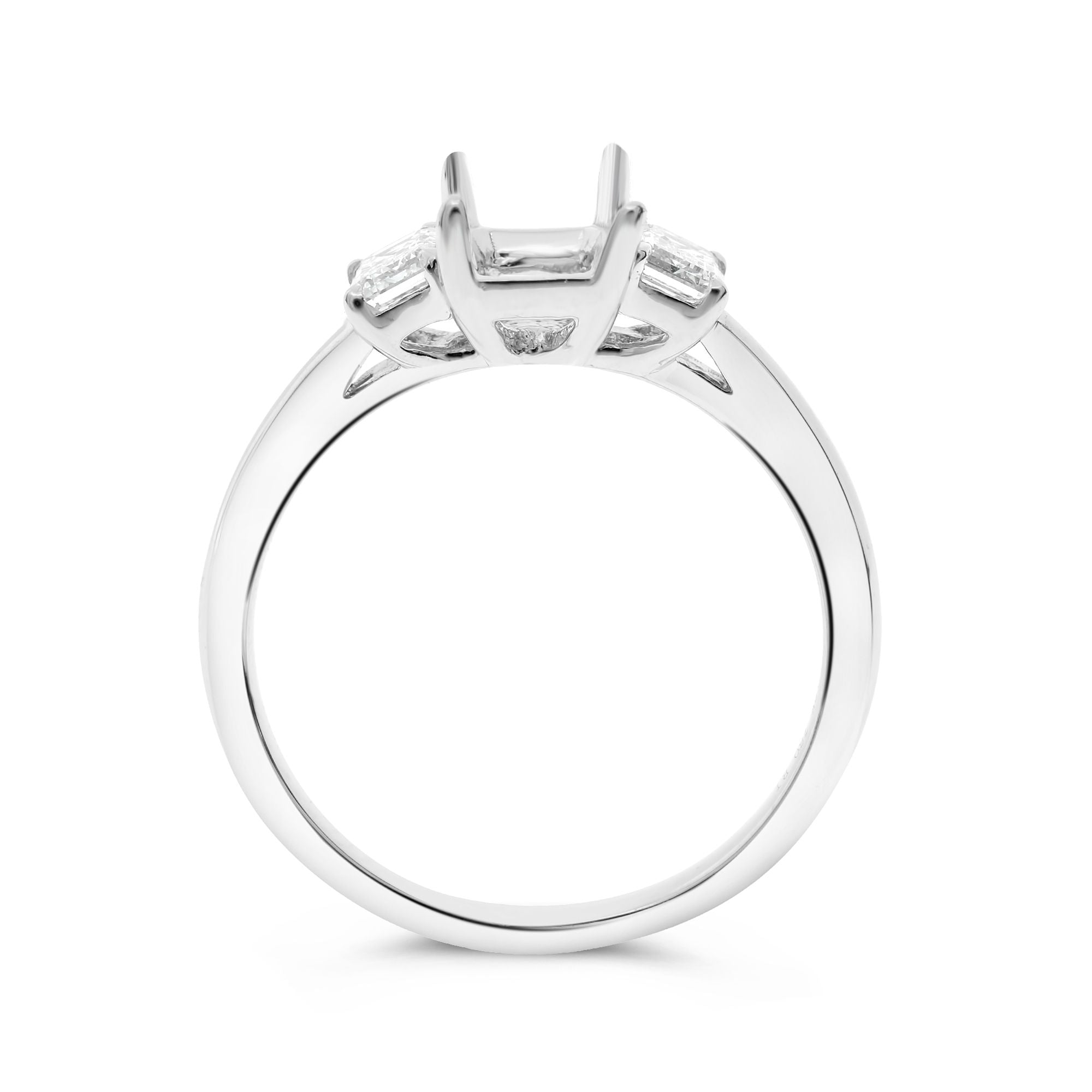 Emerald Cut Diamond Three Stone Engagement Ring Setting