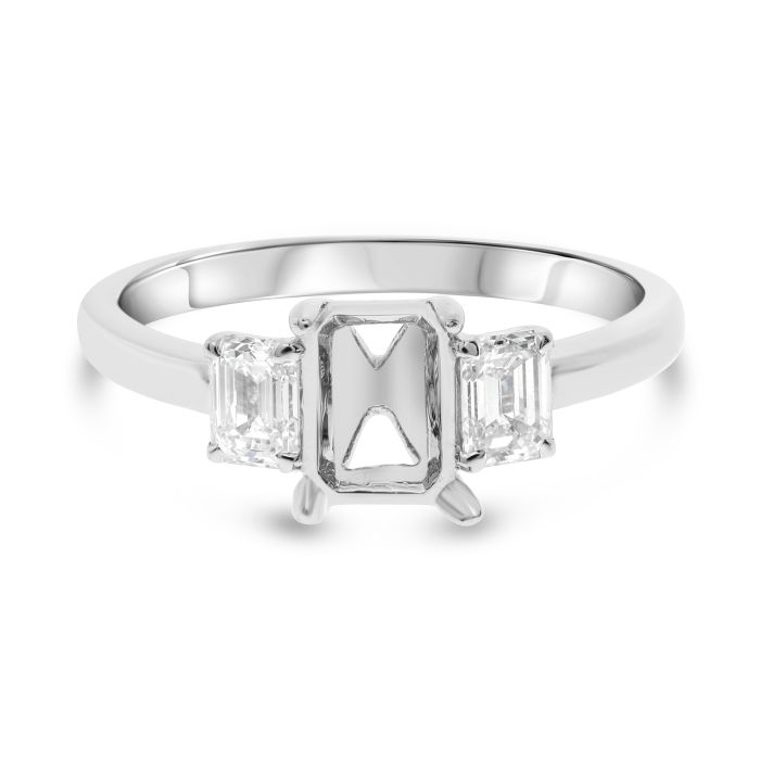 Emerald Cut Diamond Three Stone Engagement Ring Setting