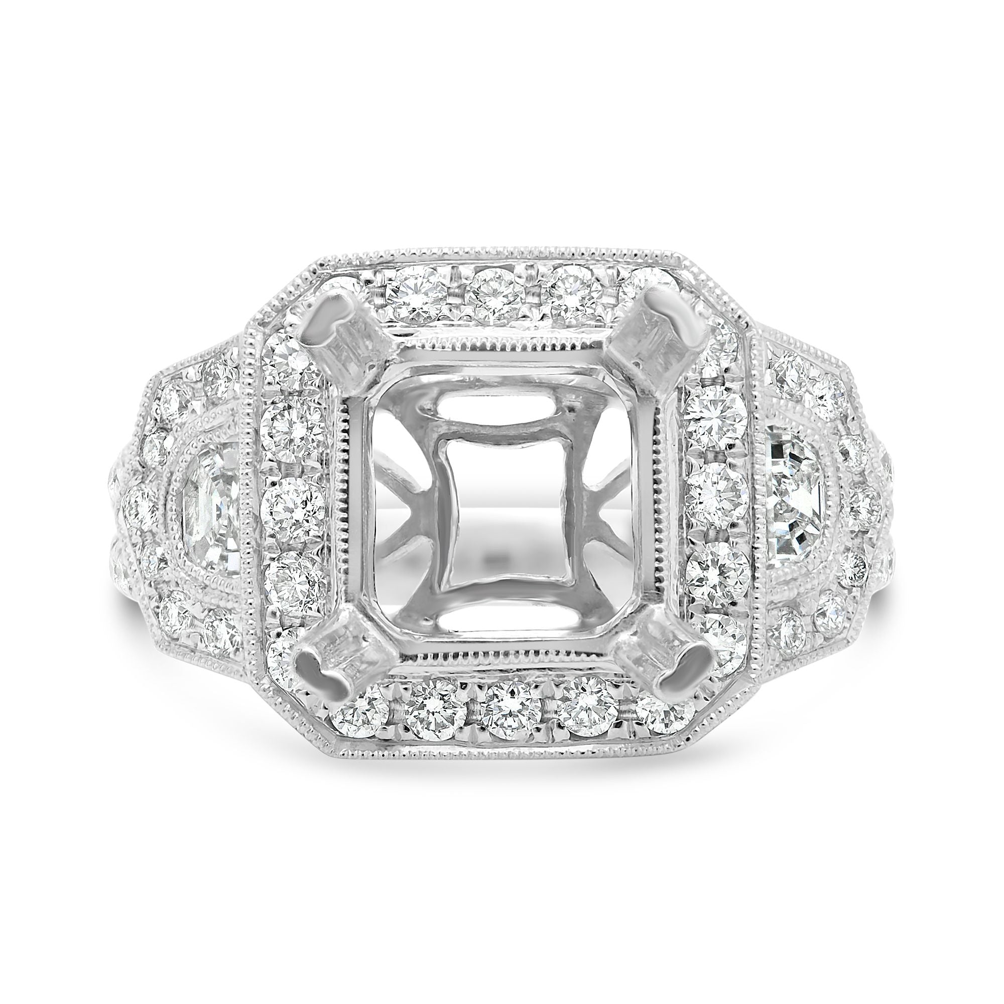 Diamond Halo Cushion Cut Setting with Split Shank