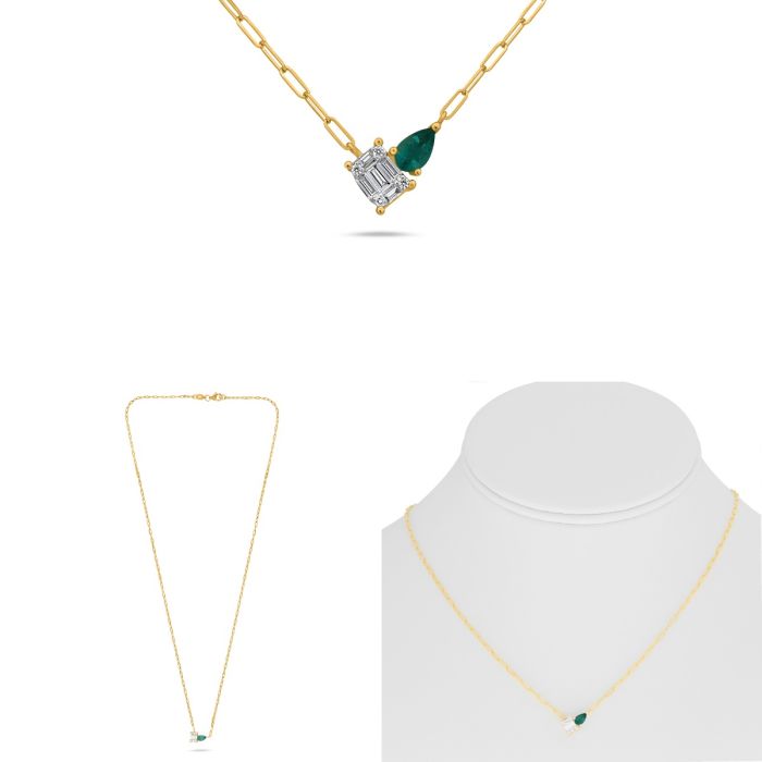 Toi et Moi Emerald and Diamond Paperclip Necklace