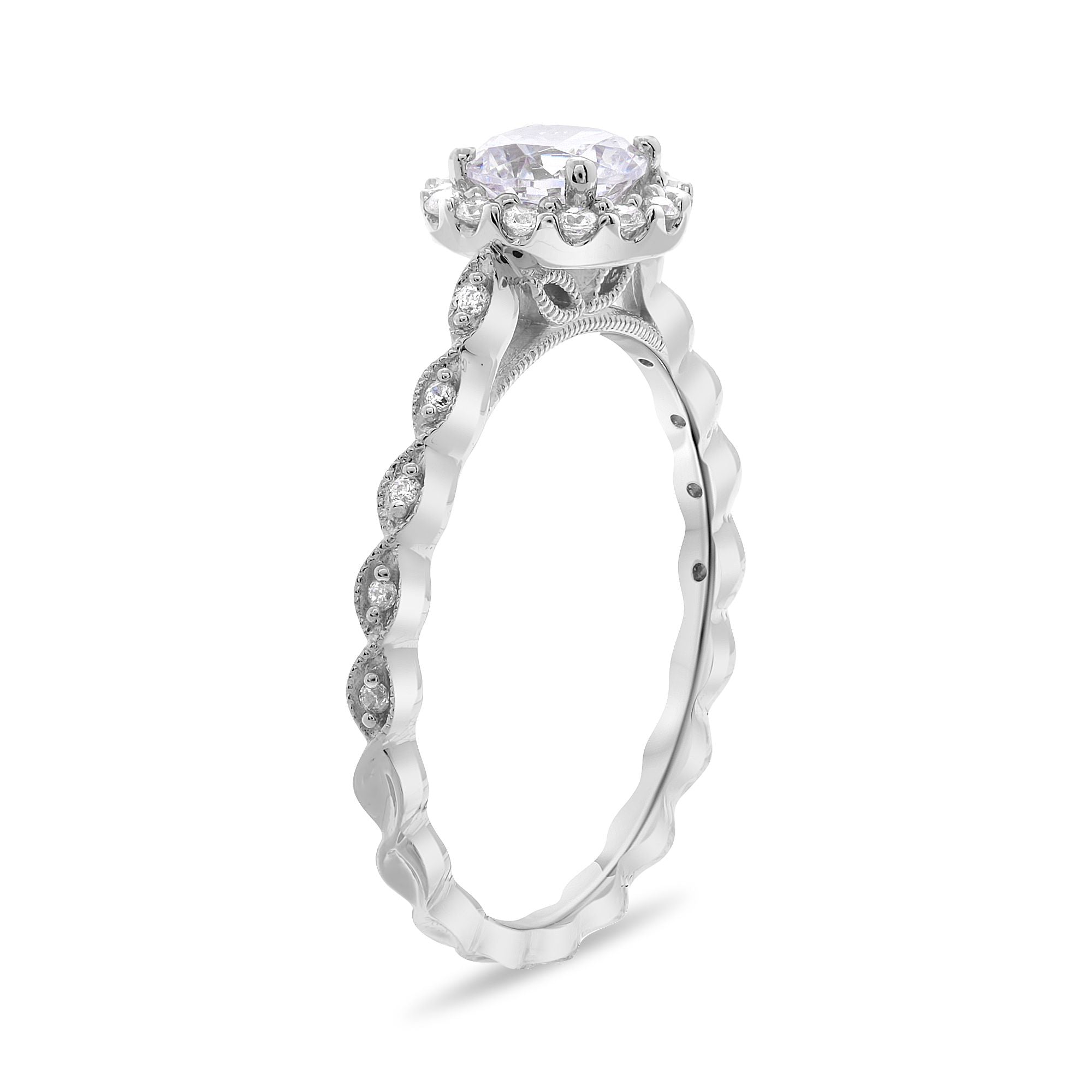 Diamond Halo Engagement Ring Setting with Detailed Shank
