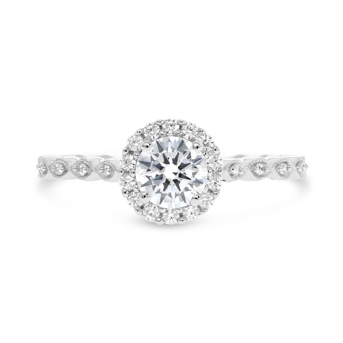 Diamond Halo Engagement Ring Setting with Detailed Shank