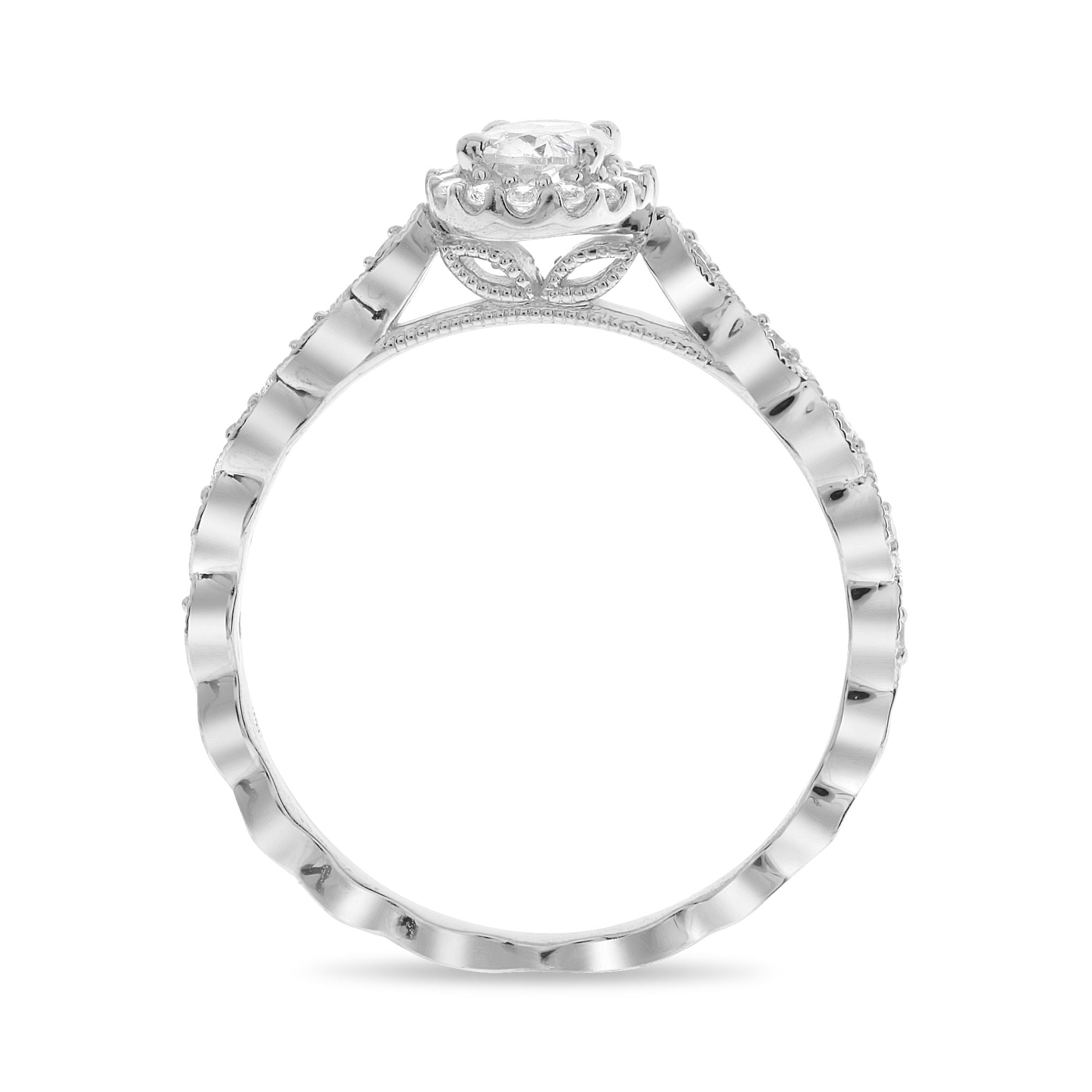 Diamond Oval Halo Engagement Ring Setting with Detailed Shank