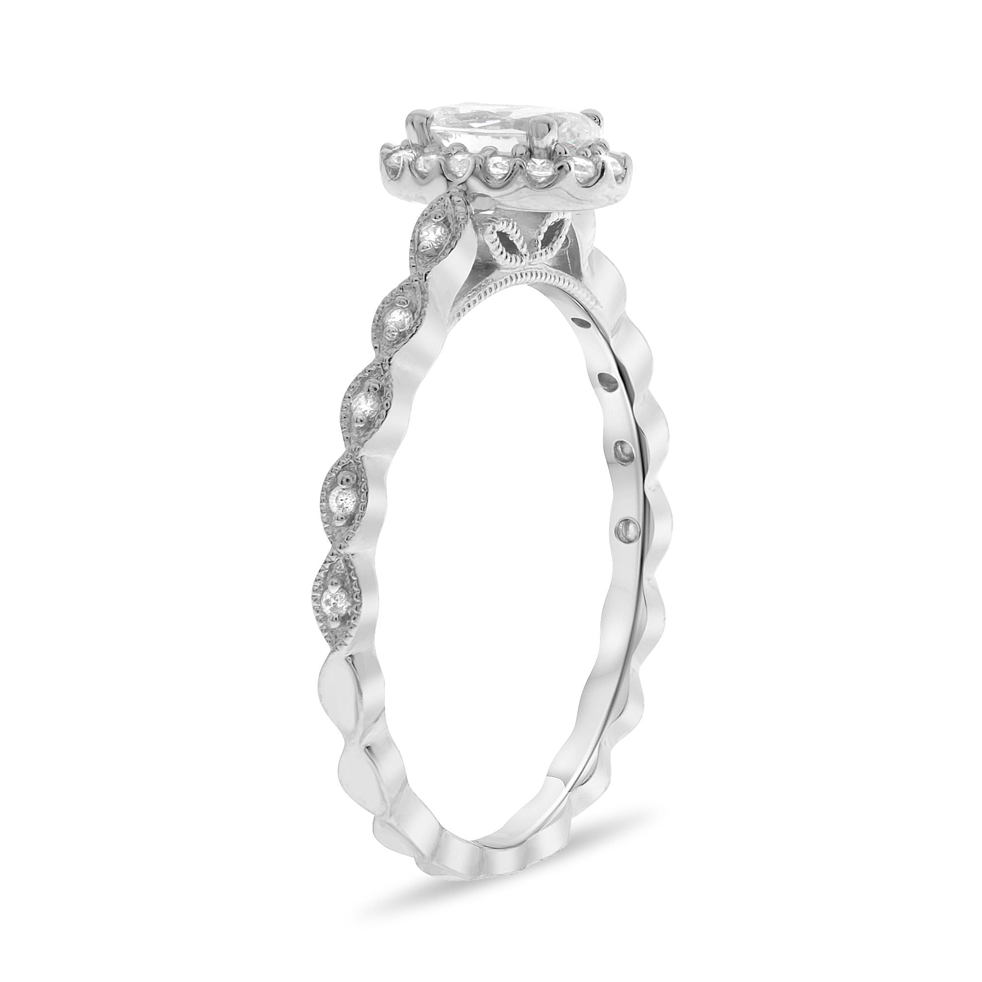 Diamond Oval Halo Engagement Ring Setting with Detailed Shank
