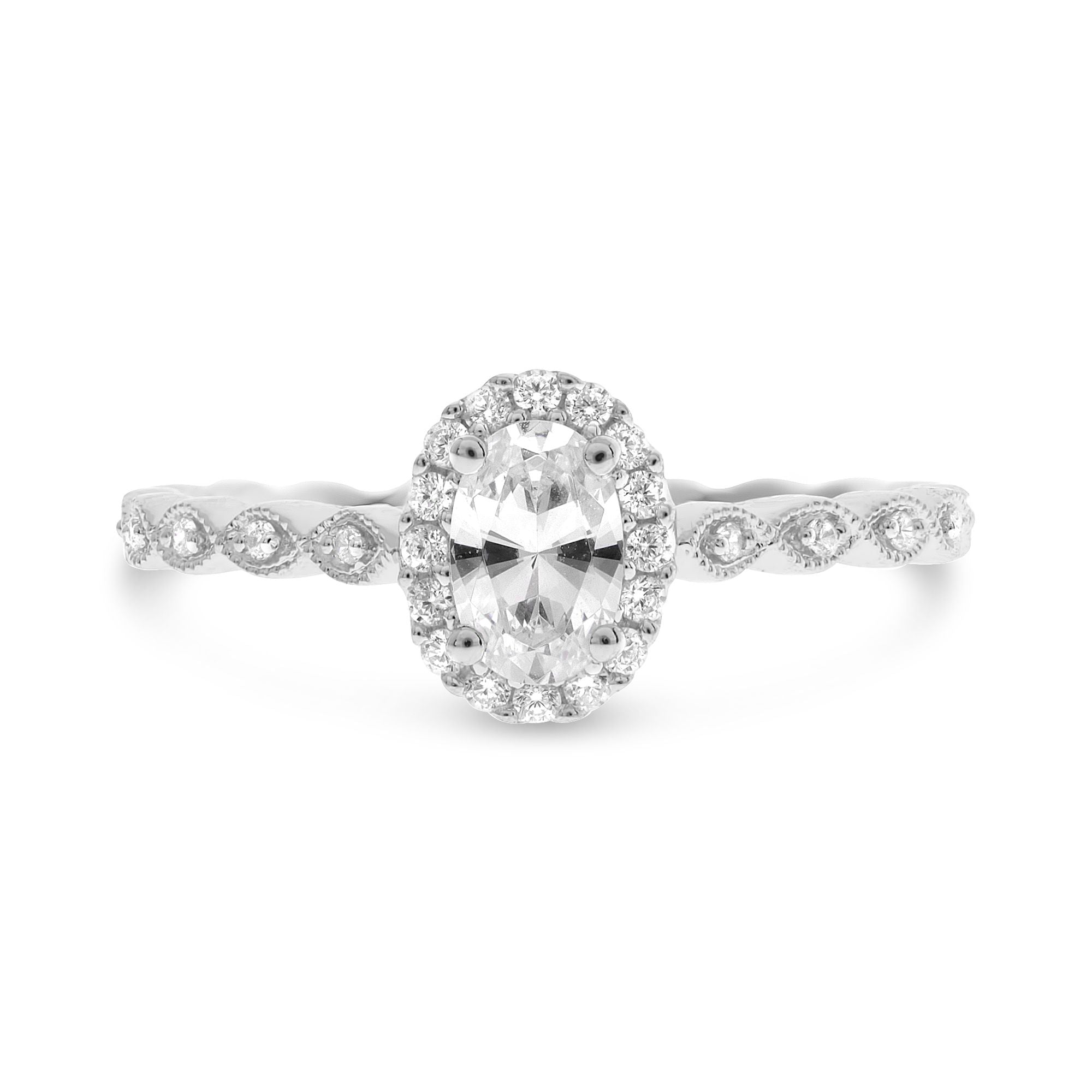 Diamond Oval Halo Engagement Ring Setting with Detailed Shank