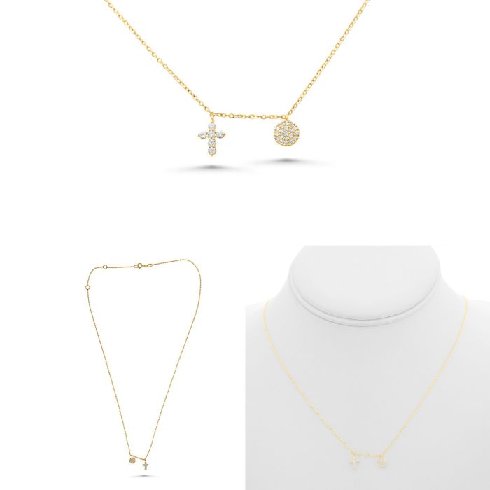 Diamond Cross and Circle Necklace