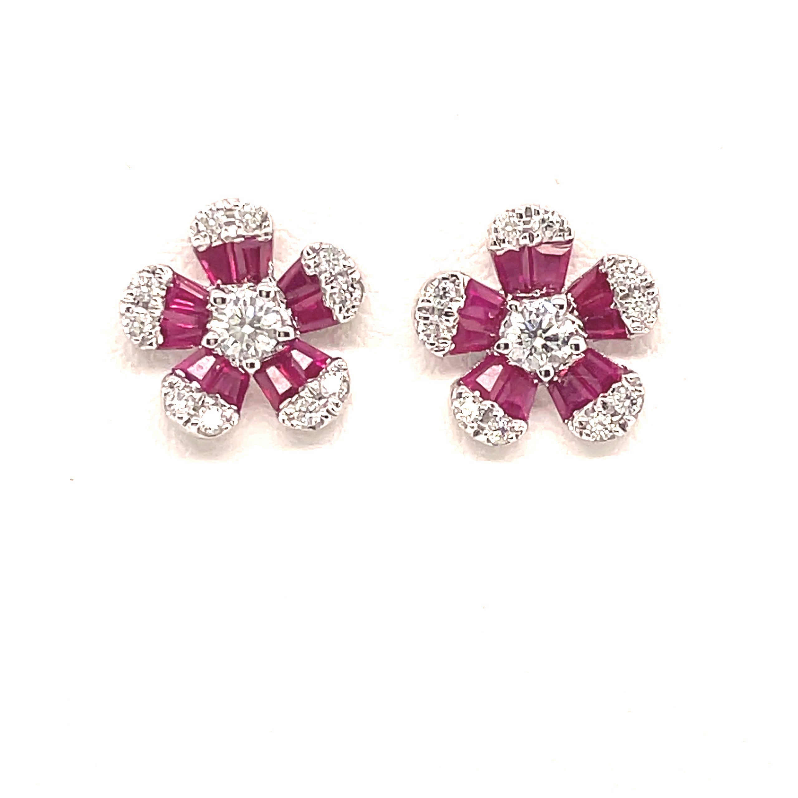 Ruby and diamond flower earrings Clearance