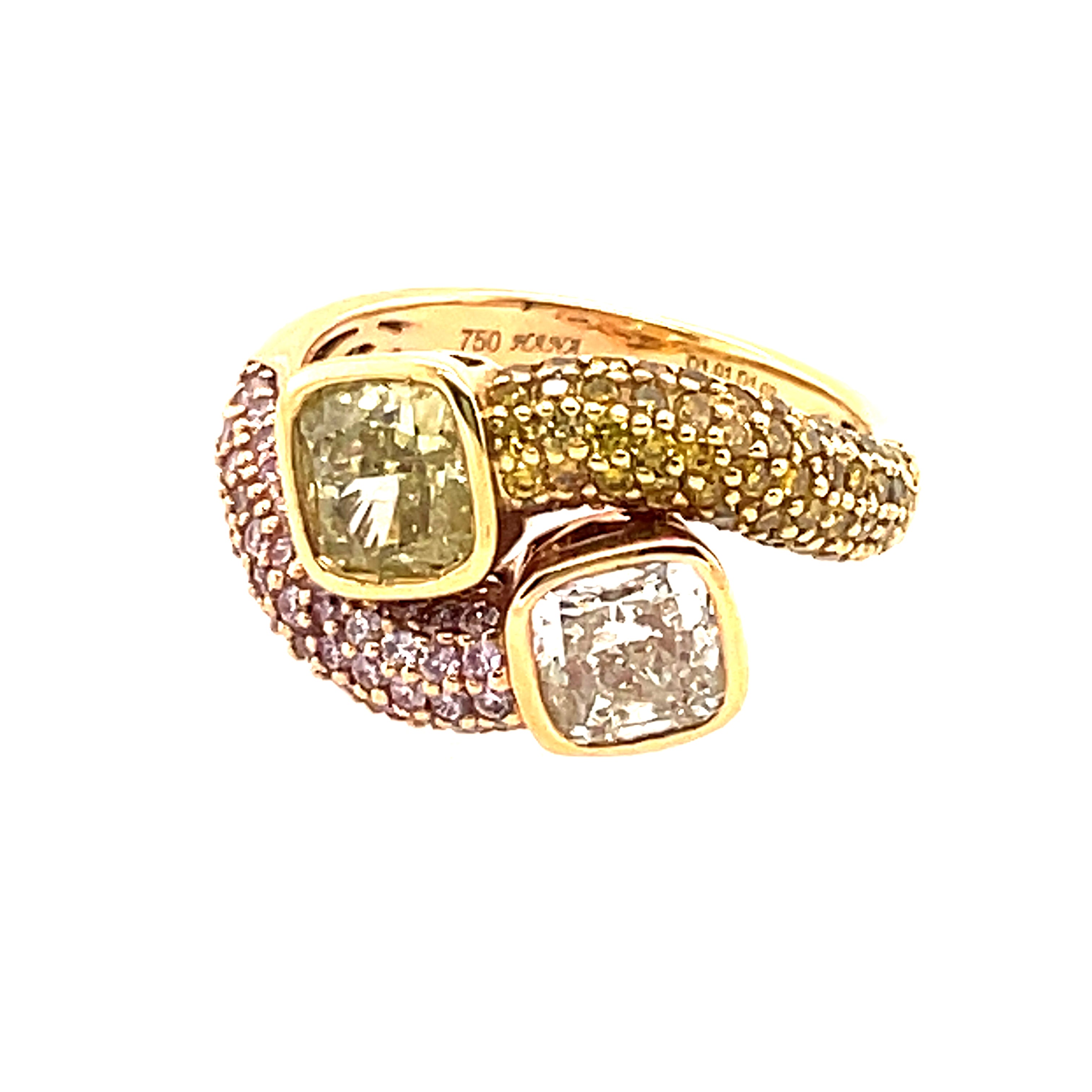 Natural Pink and Yellow Diamond Bypass Ring