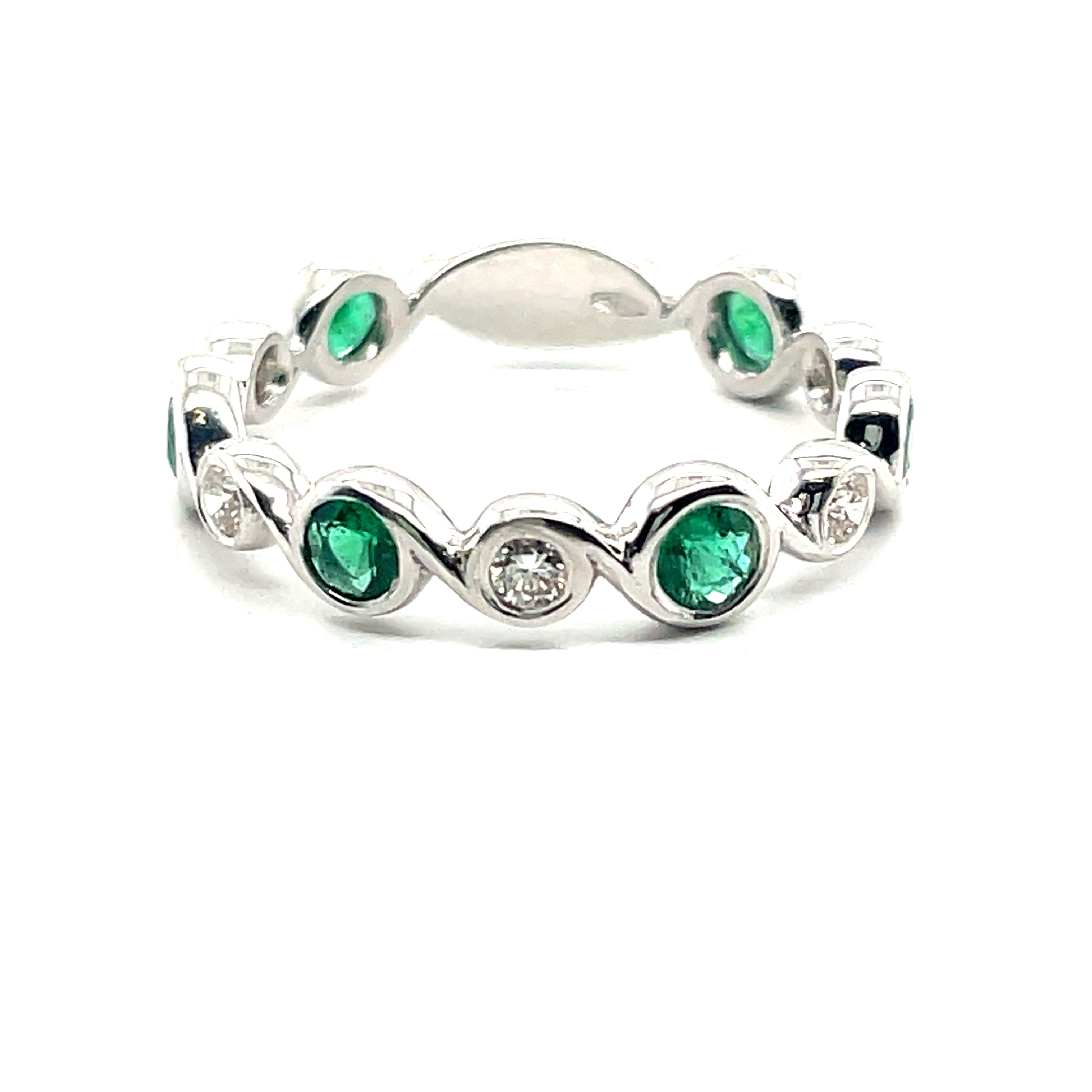Emerald and Diamond Wave Stacking Ring