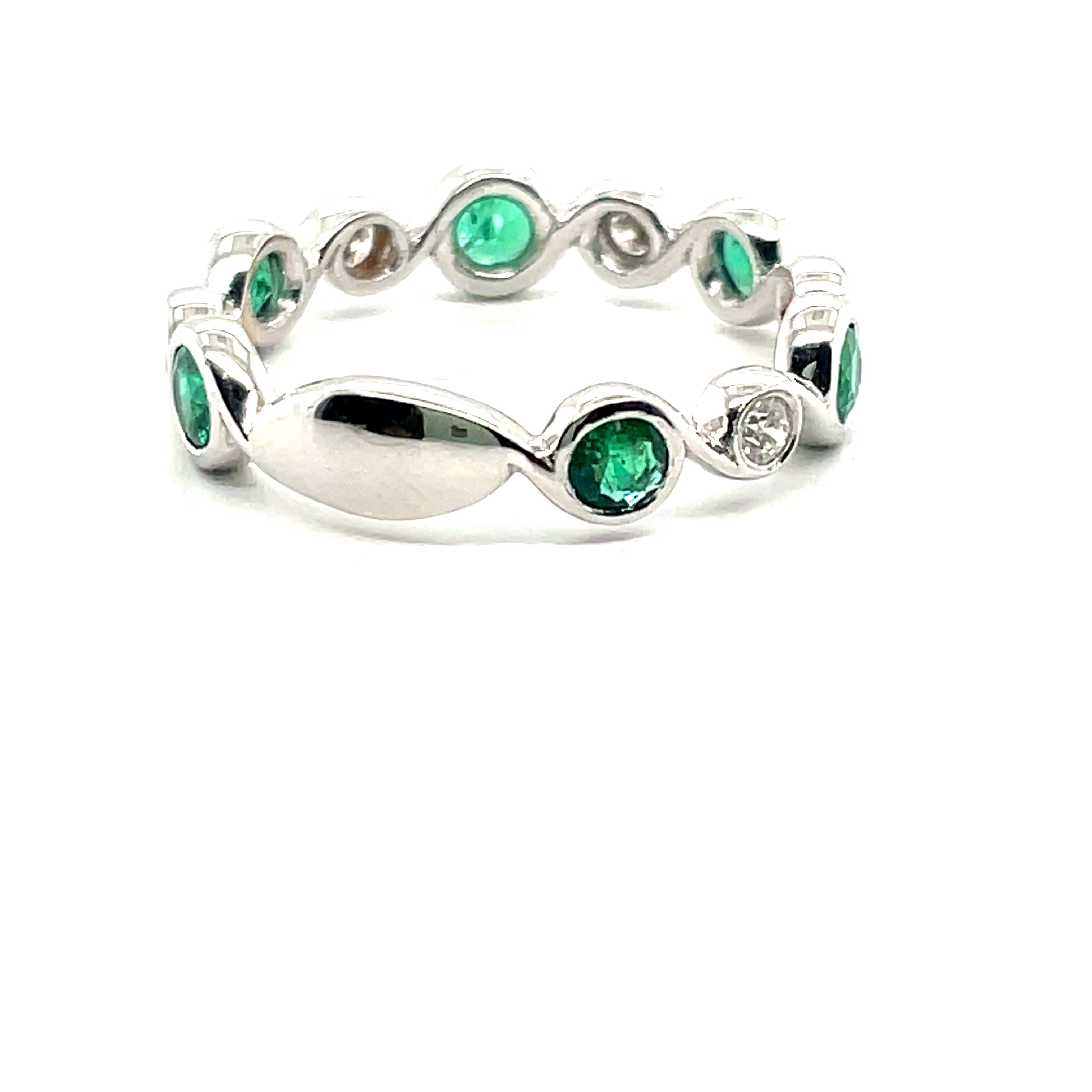 Emerald and Diamond Wave Stacking Ring