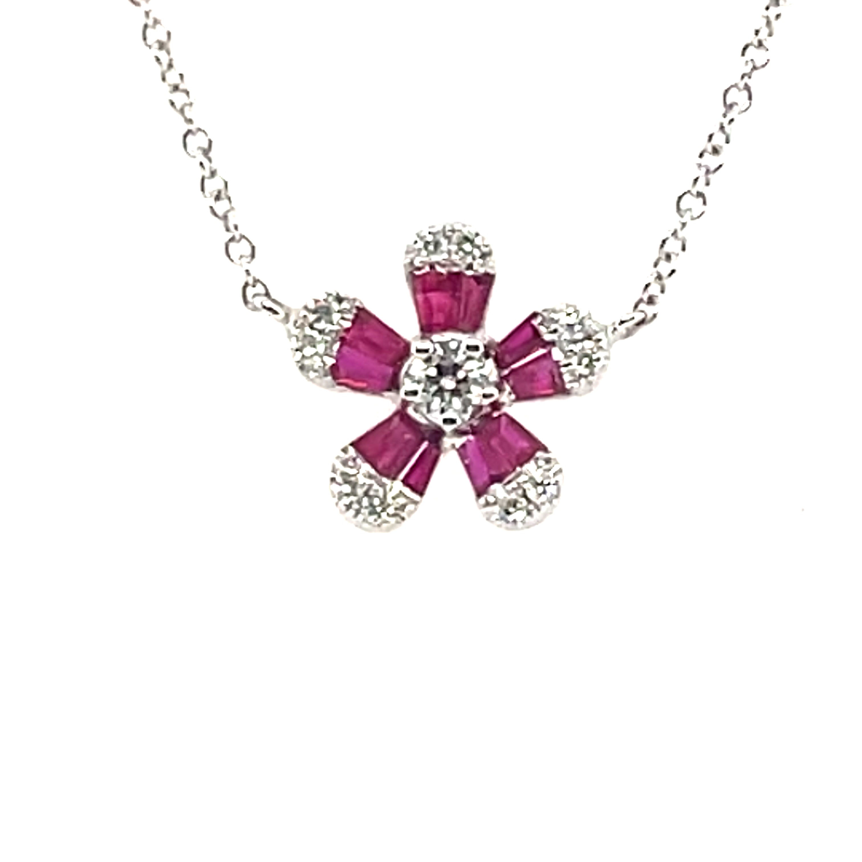 Ruby and Diamond Flower Necklace
