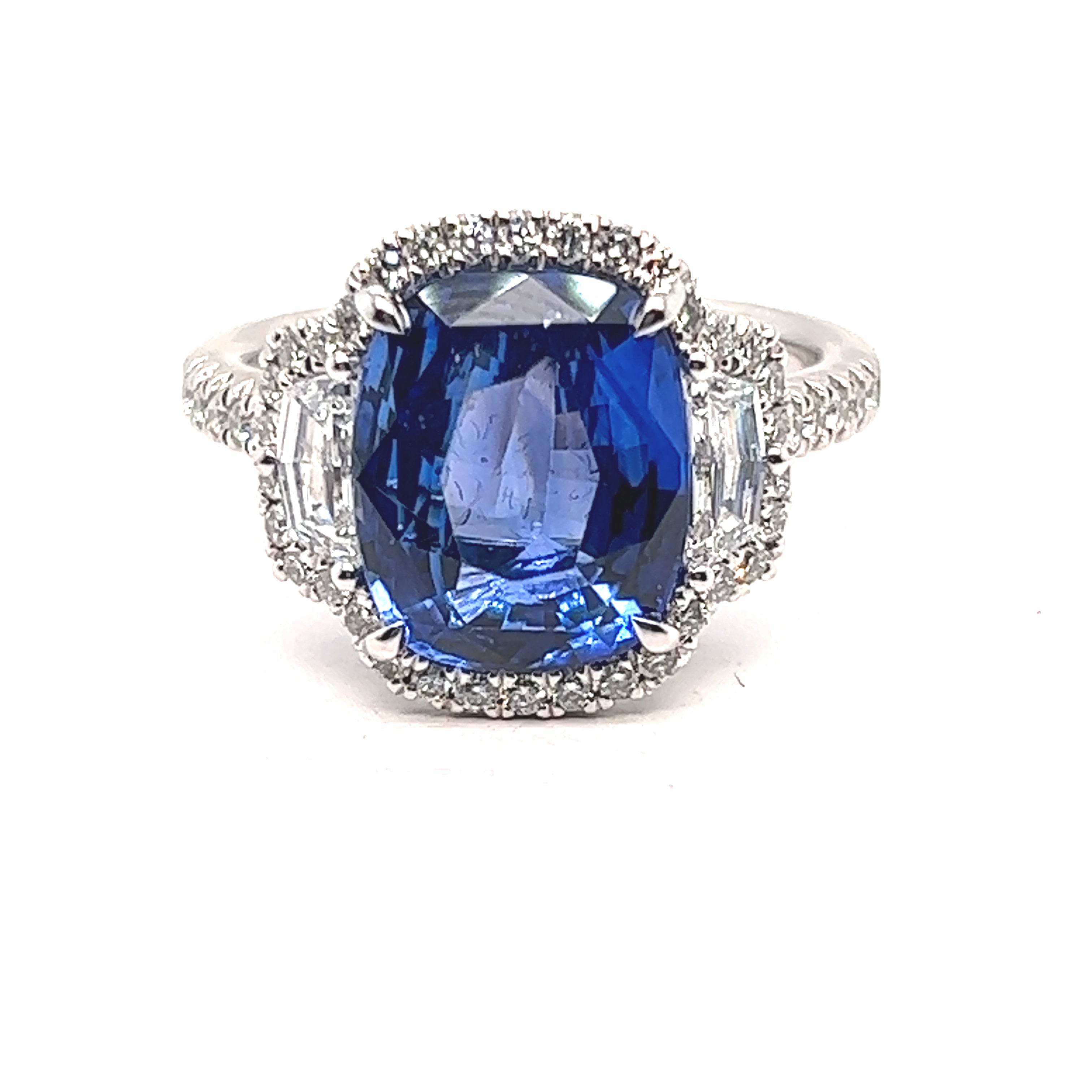 Elongated Cushion Cut Sapphire and Diamond Platinum Ring