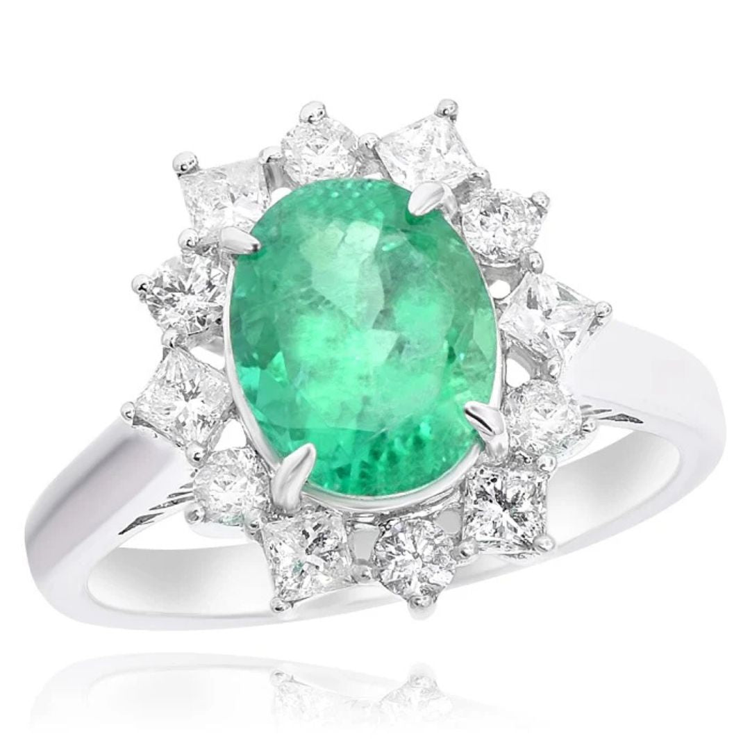 Emerald Diamond Halo Ring