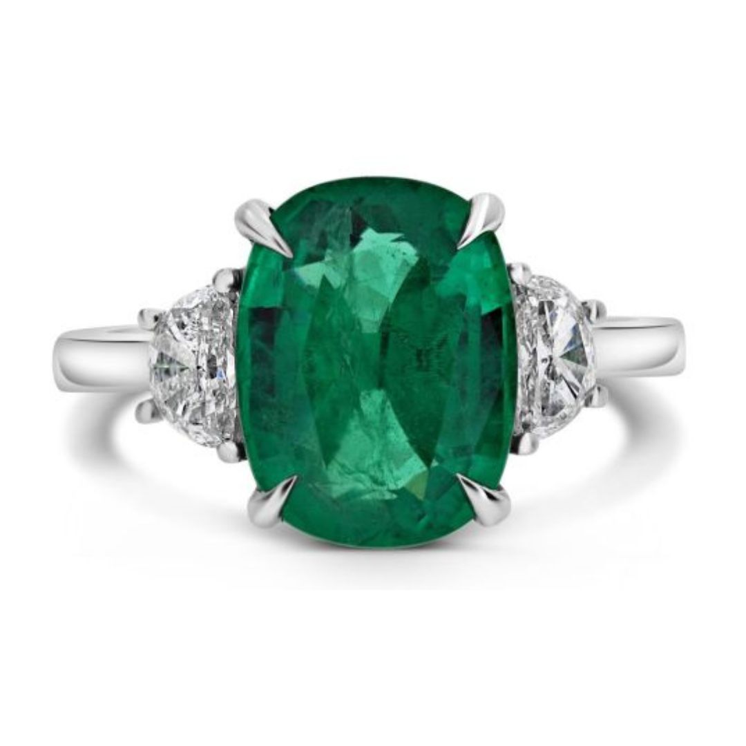 Cushion Cut Emerald and Diamond Ring