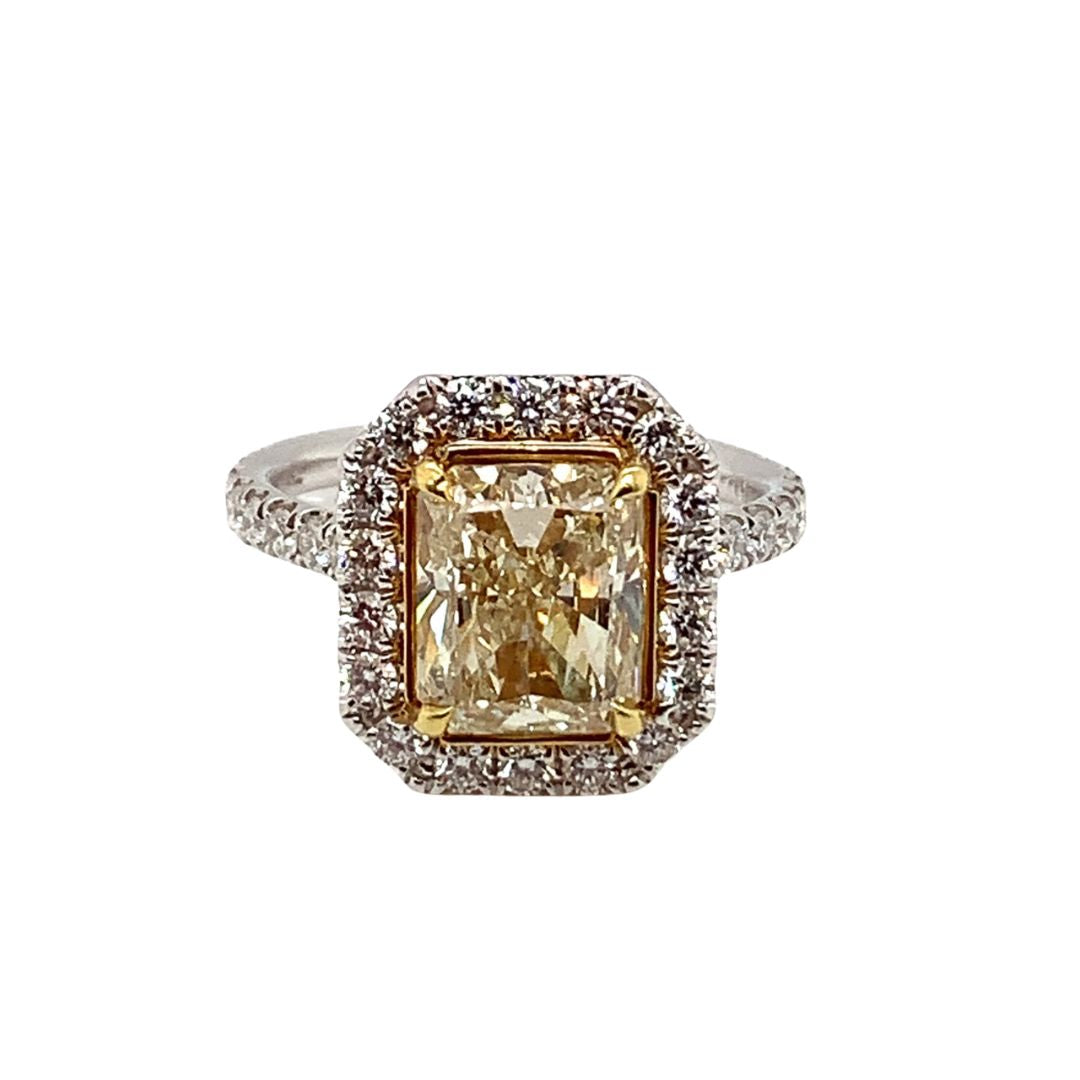 Radiant Cut Yellow Diamond Halo Ring