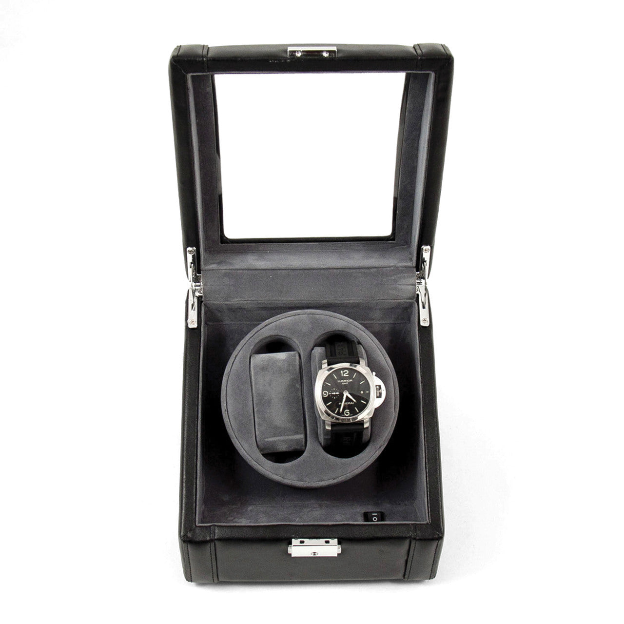 Black Leather Glass Top Dual Watch Winder GM8738