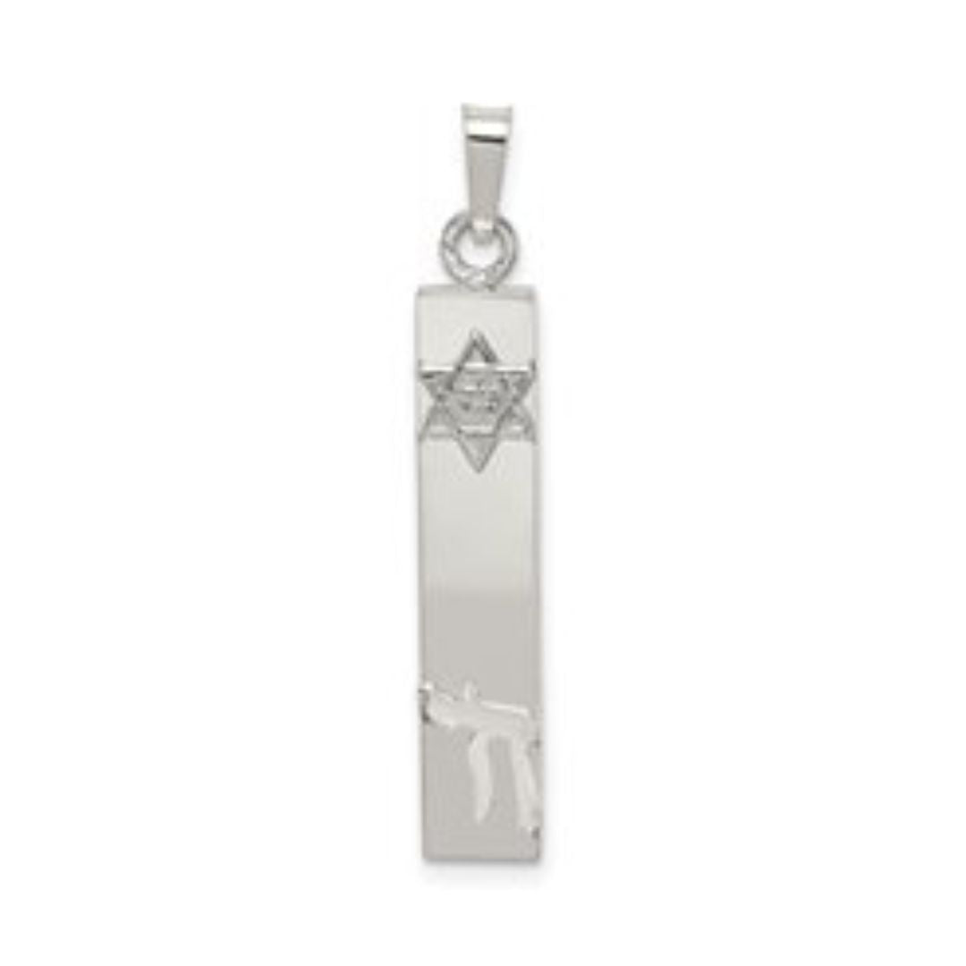 Sterling Silver Mezuzah with Star and Chai Pendant