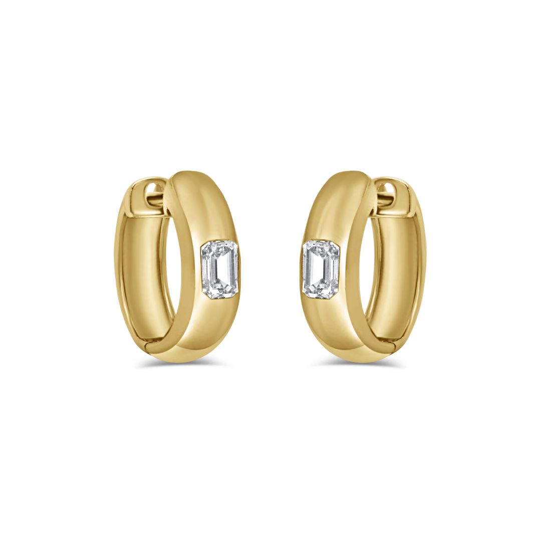Emerald Cut Diamond Huggie Earrings