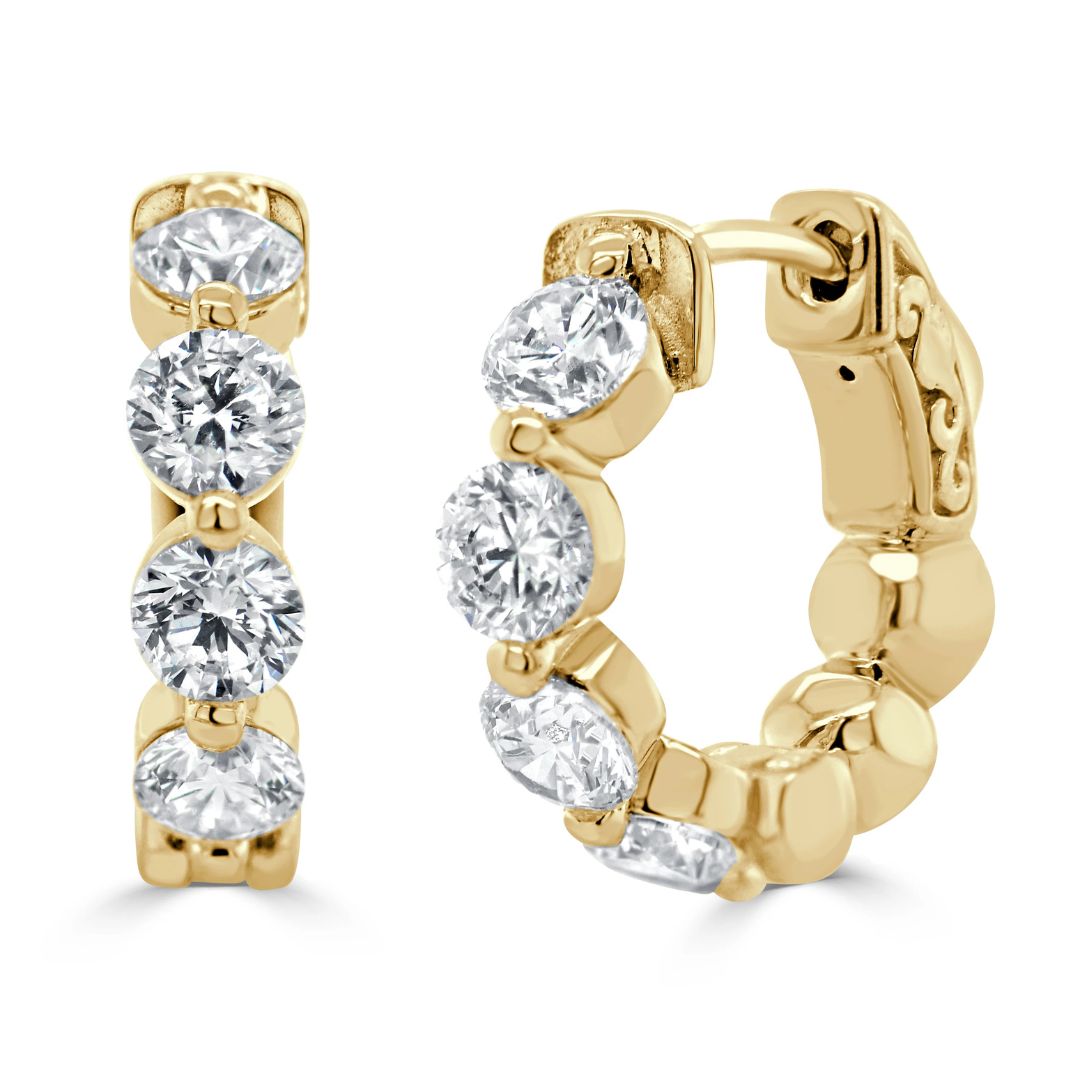 Diamond Shared Prong Hinged Hoop Earrings