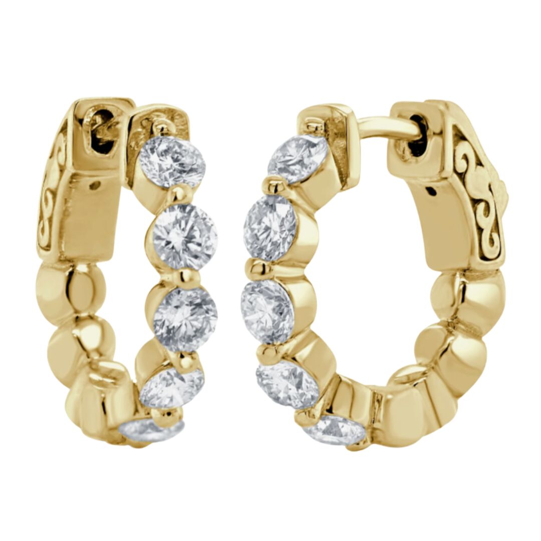 Diamond Shared Prong Hoop Earrings