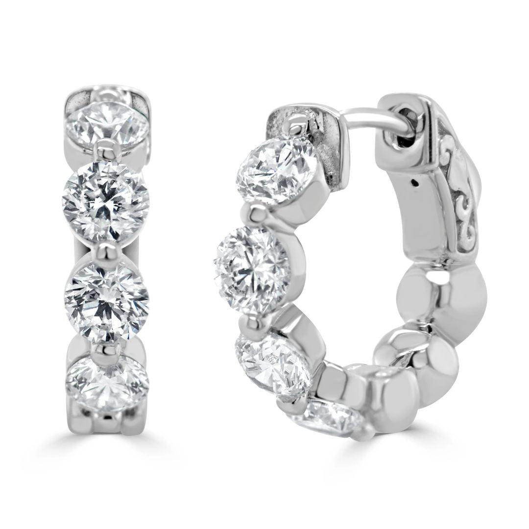 Diamond Shared Prong Hinged Hoop Earrings