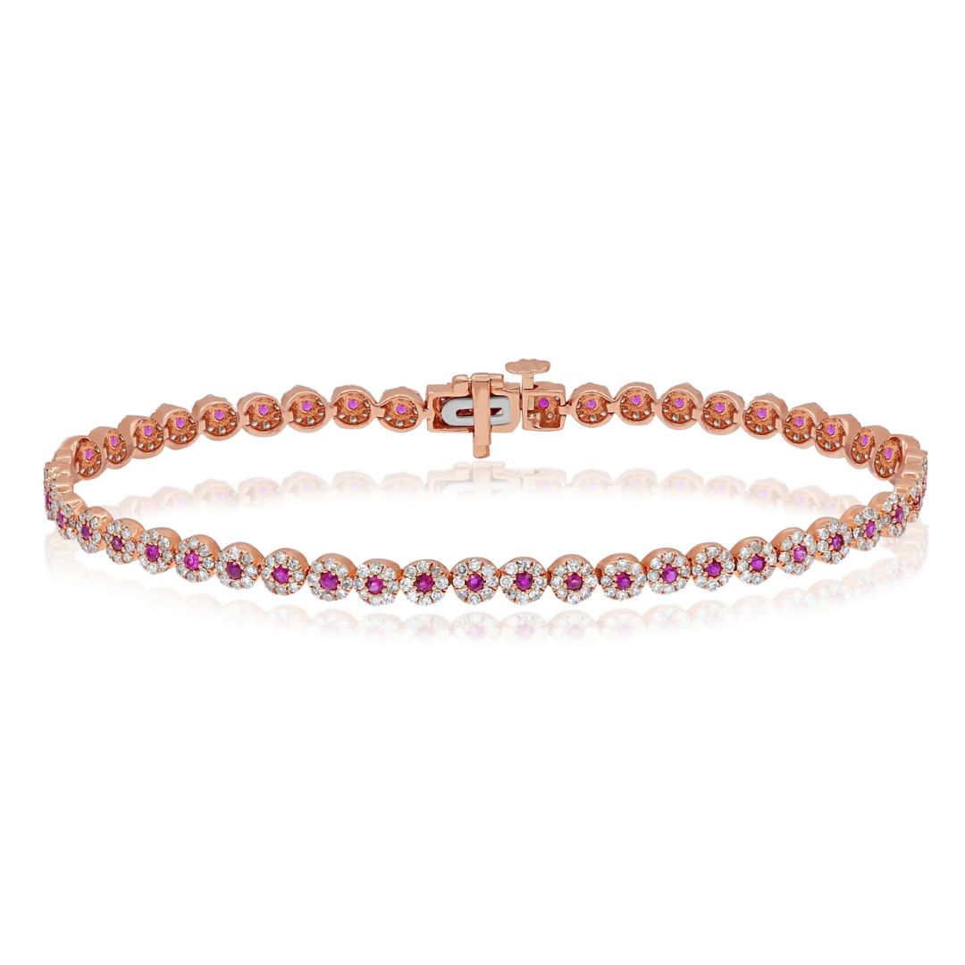 Ruby and Diamond Halo Tennis Bracelet