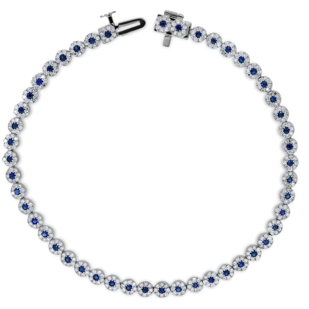 Floret Sapphire and Diamond Halo Tennis Bracelet