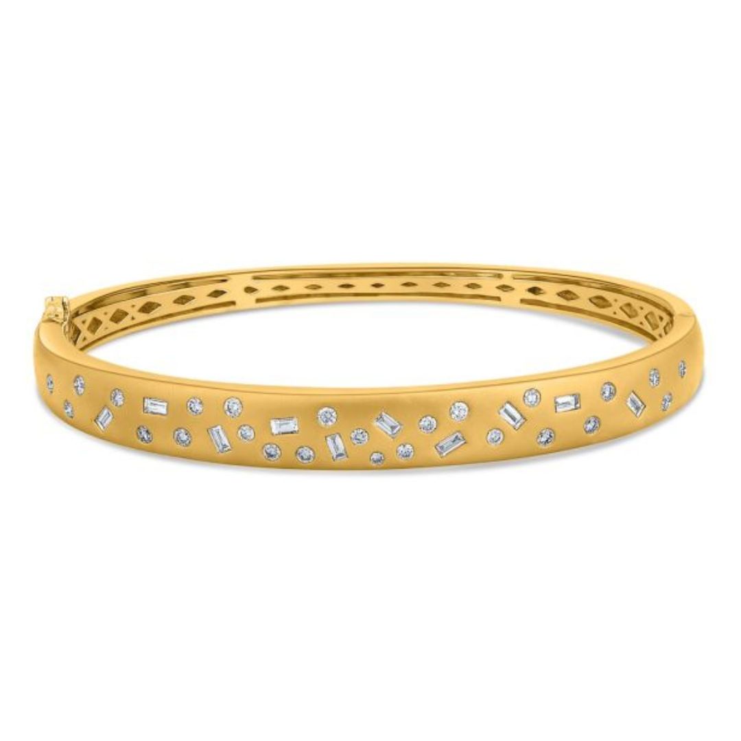 Sandblasted Multi Diamond Bangle Bracelet