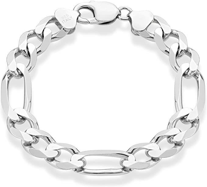 Figaro Link Sterling Silver Bracelet 9"