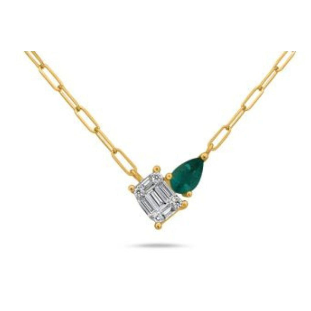 Toi et Moi Emerald and Diamond Paperclip Necklace