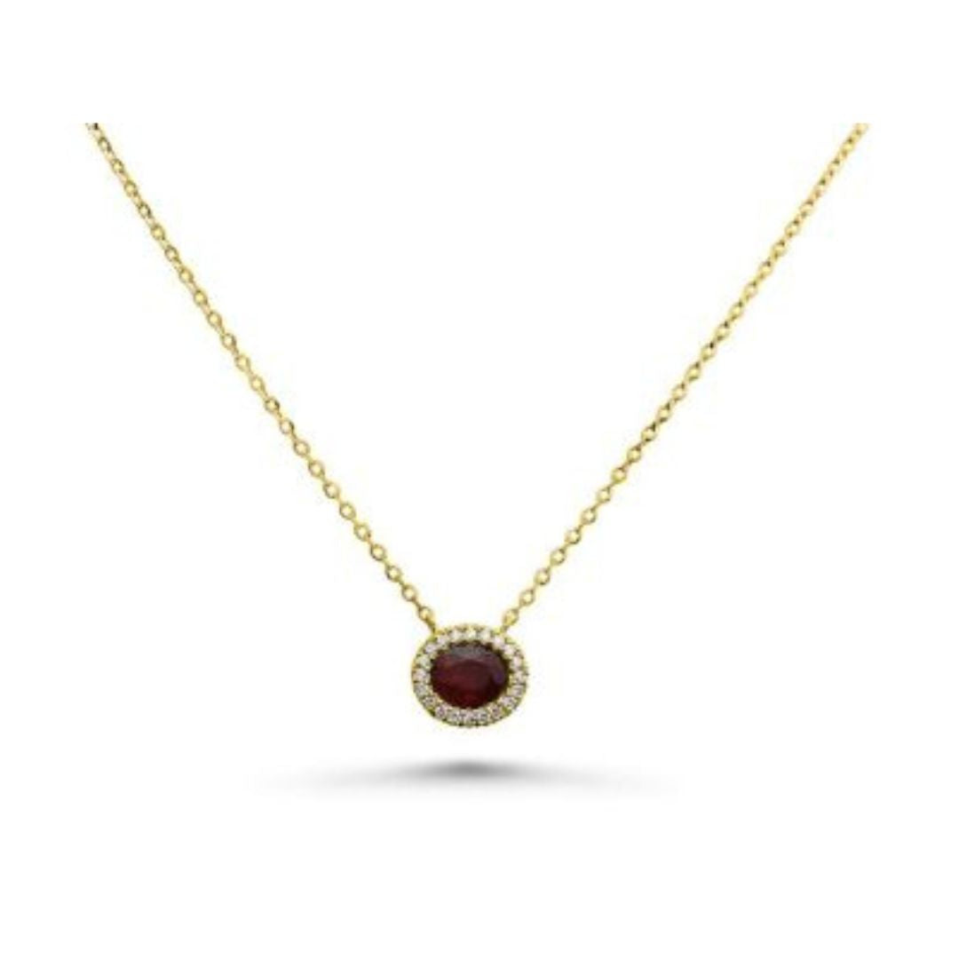 Oval Ruby and Diamond Halo Necklace
