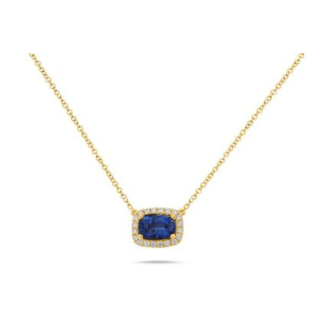 Cushion Cut Sapphire and Diamond Halo Necklace